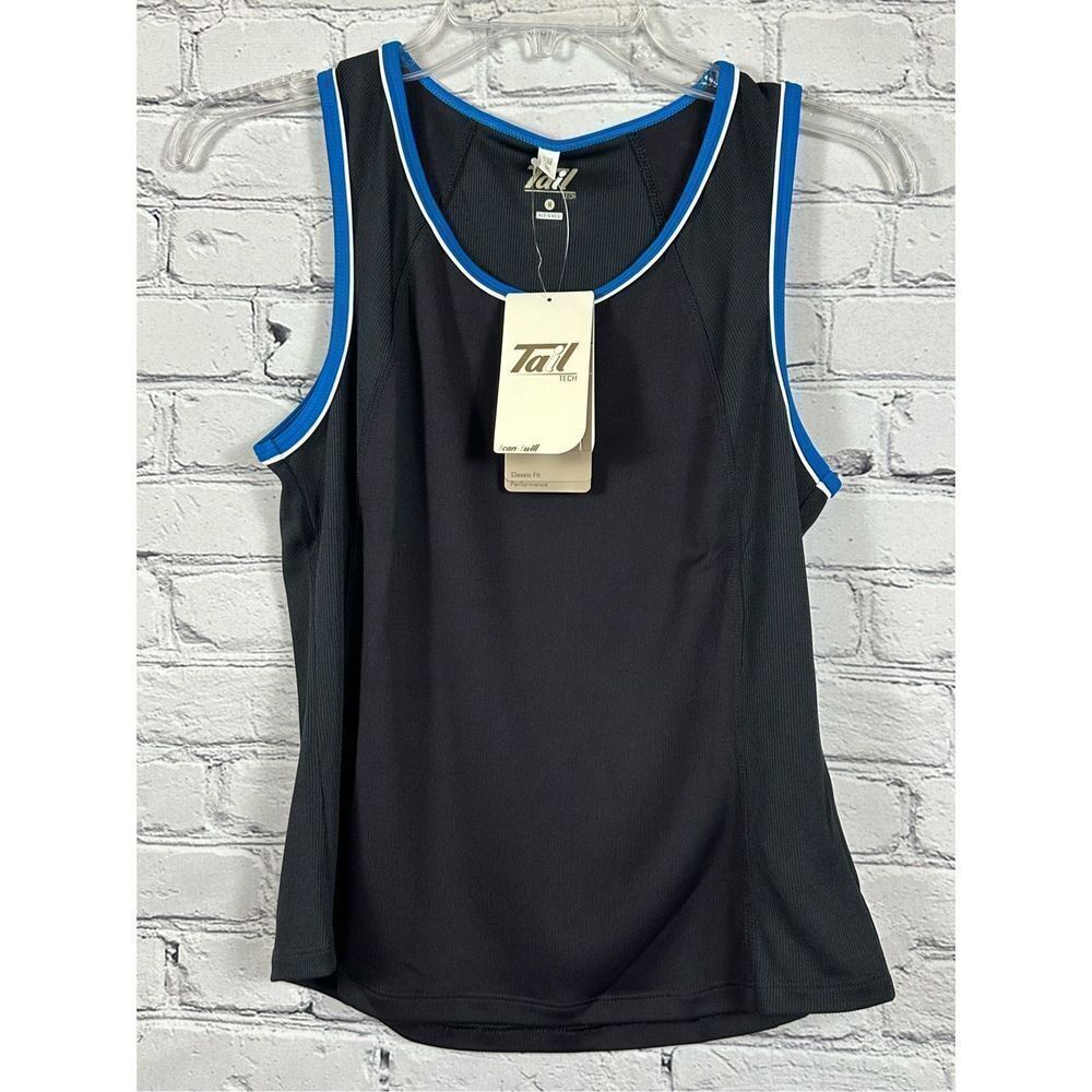 Tail Tech Waffle Tank Top Black Teal & White Edges Performance Fabric M NWT
